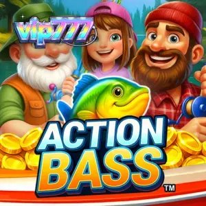 Interface visual do slot Action Bass com tema de pesca
