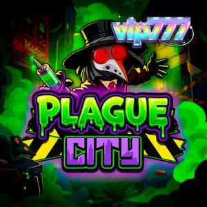 Interface do slot Plague City com tema de cidade infectada e grade de símbolos neon.